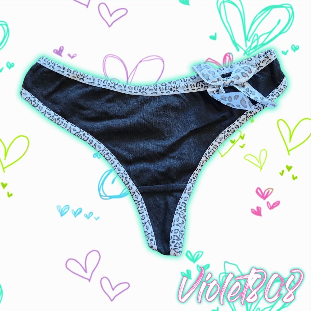 [M] Black Leopard Print G-String Thong